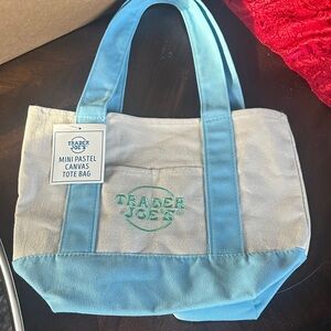 NWT Trader Joe's Pastel Blue and White Canvas Tote